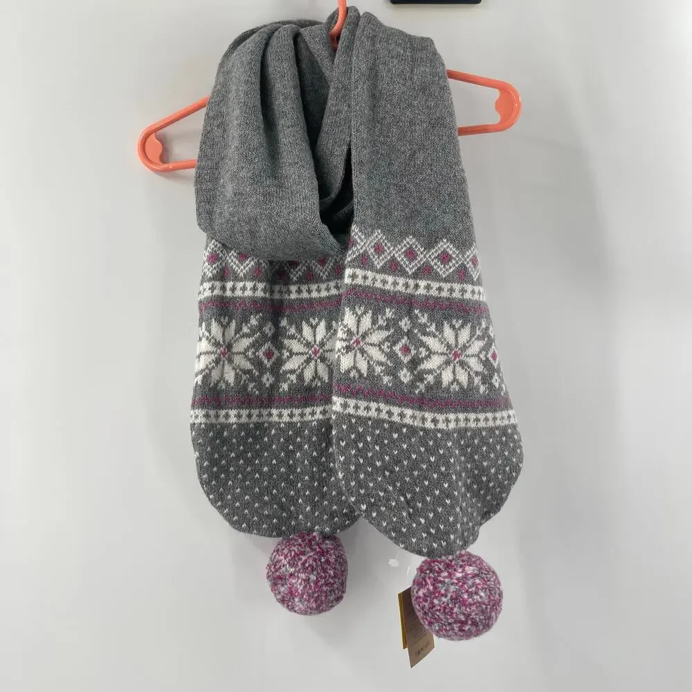LANDS END Kids Scarf Wool Angora Rabbit Hair Blend NWT Gray Fair Isle Snowflakes